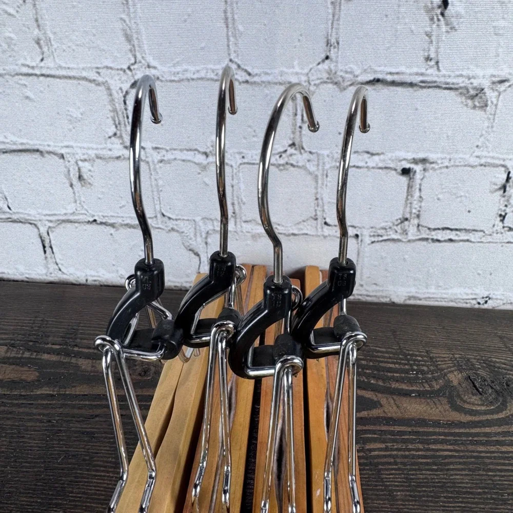 Unbranded Wooden Pant Hangers OS Brown Good 4pc Set Clamp Style Felt Lined
